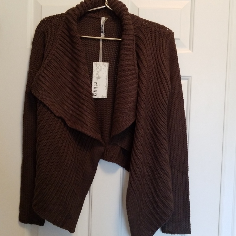Ladies Miilla Charcoal Gray Knit Poncho Sweater